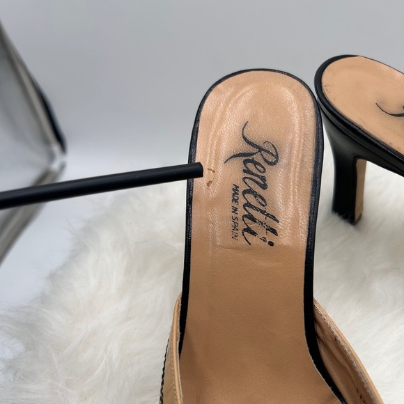 Renetti Women Luna Black and Tan Leather Pointed Toe Mules Heels Shoes Size 6.5M - Picture 5 of 11